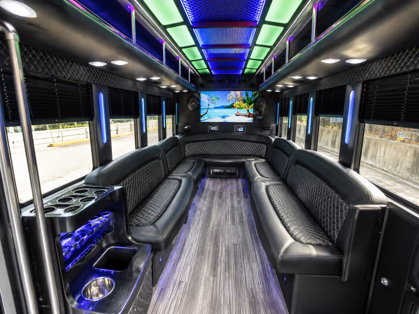 westminster 18 passenger party bus inside