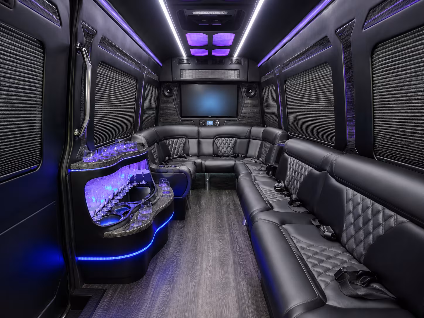 westminster 28 passenger party bus inside