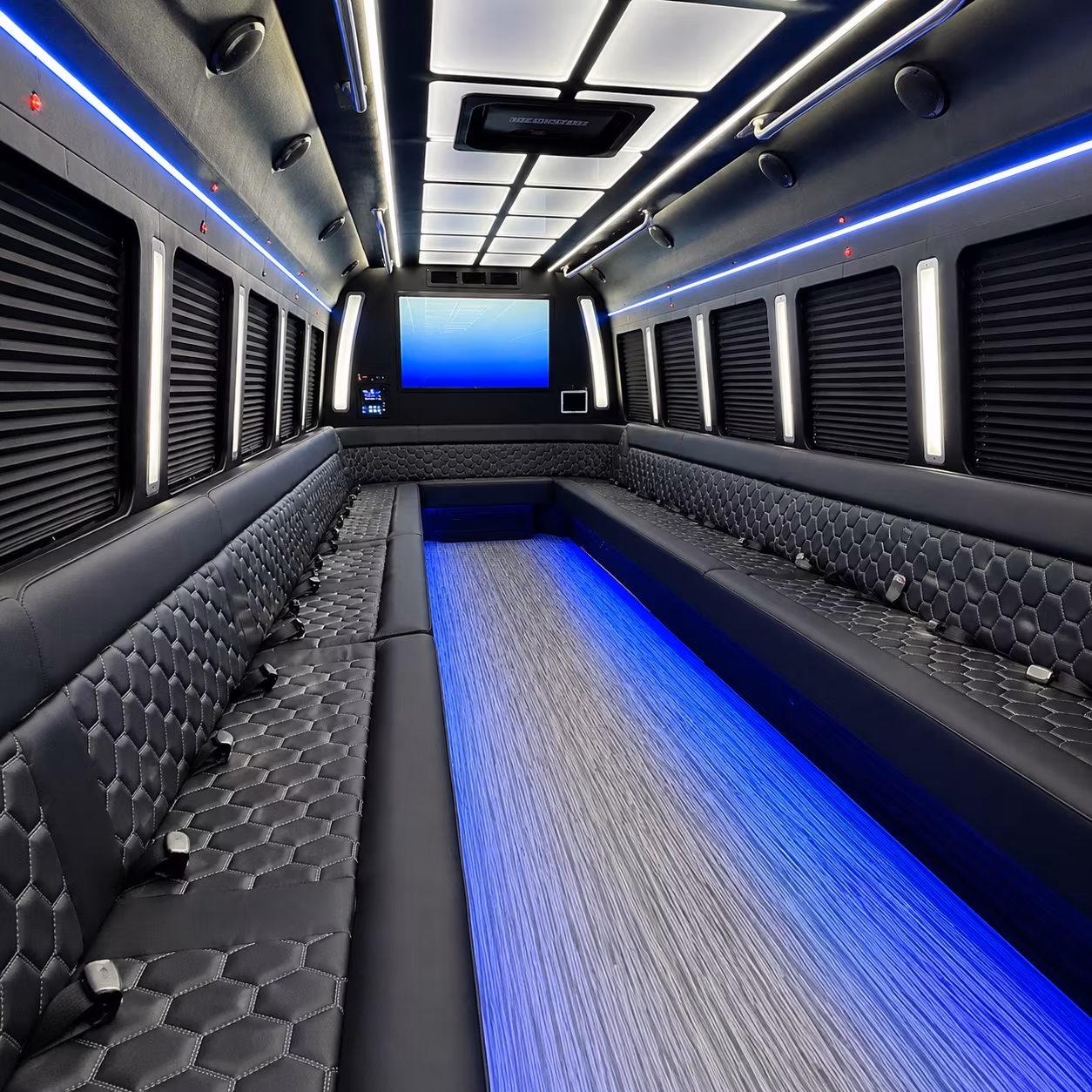westminster 50 passenger party bus inside